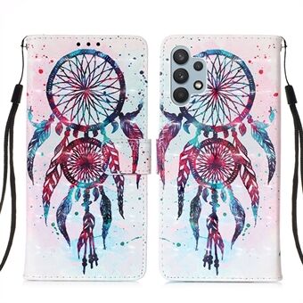 Pattern Printing Design Leather Wallet Phone Stand Case with Lanyard for Samsung Galaxy A32 4G (EU Version)