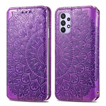 Mandala Flower Imprinted Auto-absorbed PU Leather Case Stand Wallet Cover for Samsung Galaxy A32 4G (EU Version)