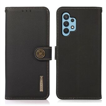 KHAZNEH Wallet Phone Case Genuine Leather Phone Shell with RFID Anti-theft Swiping Design for Samsung Galaxy A32 4G