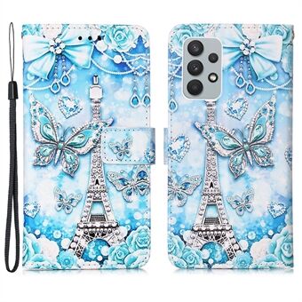 Pattern Printing Leather Wallet Stand Phone Casing with Lanyard for Samsung Galaxy A32 4G (EU Version)