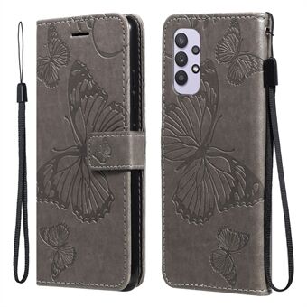 KT Imprinting Flower Series-2 Imprint Butterfly Wallet Leather Phone Case for Samsung Galaxy A32 4G