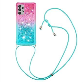 High Impact Resistant Gradient Glitter Powder Quicksand Soft TPU Cover with Strap for Samsung Galaxy A32 4G (EU Version)