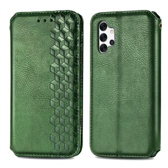 Auto-absorbed Magnet Rhombus Imprinting Design PU Leather Case with Wallet Stand for Samsung Galaxy A32 4G (EU Version)
