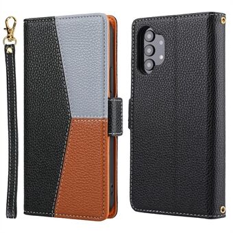 Stand View Function Litchi Texture Leather Splicing Flip Wallet Case with Strap for Samsung Galaxy A32 4G (EU Version)
