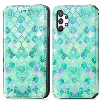 CASENEO 001 Series Colorful Pattern Printing Magnetic PU Leather RFID Blocking Wallet Stand Case for Samsung Galaxy A32 4G (EU Version)