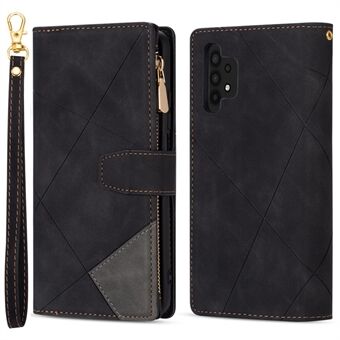 Lines Splicing Design Full Body Protection Anti-Fall Wallet Leather Phone Case with Stand for Samsung Galaxy A32 4G (EU Version)