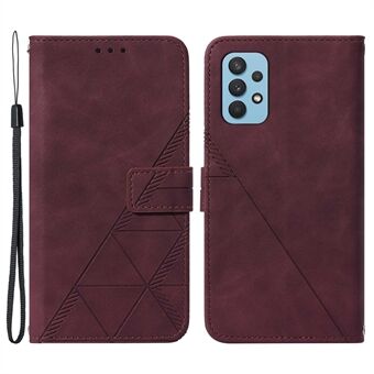 Imprinted Design Wallet Stand Phone Case Wrist Strap Anti-fall PU Leather Mobile Phone Cover for Samsung Galaxy A32 4G (EU Version)
