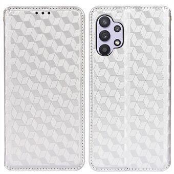 3D Rhombus Pattern Imprinted Cell Phone Case Magnetic Auto Closing PU Leather Protective Cover with Stand Wallet for Samsung Galaxy A32 4G (EU Version)