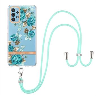 YB IMD-9 Series Electroplating TPU Phone Case for Samsung Galaxy A32 4G (EU Version), Lanyard Design Flower Pattern IMD IML Cellphone Cover