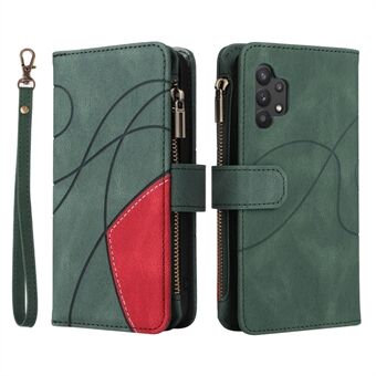 KT Multi-function Series-5 for Samsung Galaxy A32 4G (EU Version) Multiple Card Slots Stand Design Stylish Bi-color Splicing Leather Phone Case with Zipper Pocket