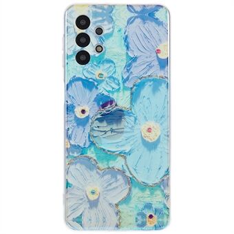 For Samsung Galaxy A32 4G (EU Version) Lens Protection Epoxy Rhinestone Decor Case IMD Flower Pattern Anti-scratch TPU Phone Cover