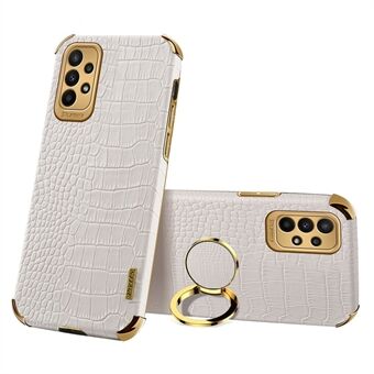 For Samsung Galaxy A32 4G (EU Version) Ring Holder Kickstand Phone Case Crocodile Texture Electroplating PU Leather + TPU Cover