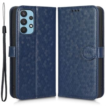 For Samsung Galaxy A32 4G (EU Version) PU Leather Flip Phone Cover Dot Pattern Imprinted Wallet Viewing Stand Magnetic Phone Case with Strap
