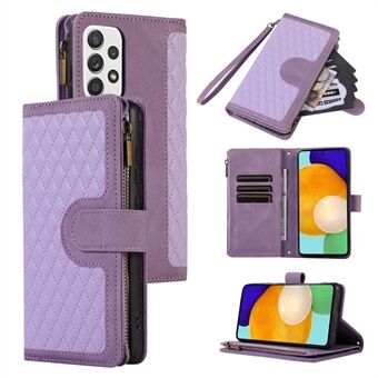 For Samsung Galaxy A32 4G (EU Version) Rhombus Imprint Zipper Pocket Wallet Phone Case Leather Card Holder Stand Cover