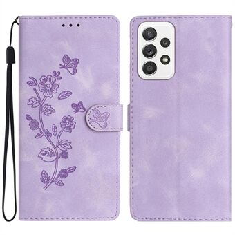 For Samsung Galaxy A32 4G (EU Version) Leather Phone Cover Flower Imprint Stand Case with Wallet