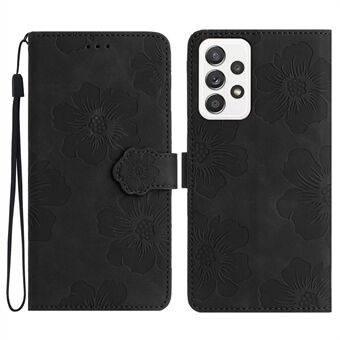 For Samsung Galaxy A32 4G (EU Version) Slim Leather Phone Case Shell Flowers Imprint Stand Wallet Cover