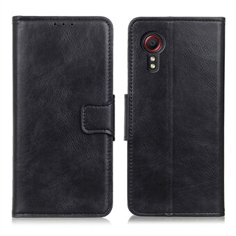 Folio Flip Wallet Design Crazy Horse Texture PU Leather Stand Protector Cover for Samsung Galaxy Xcover 5 - Black
