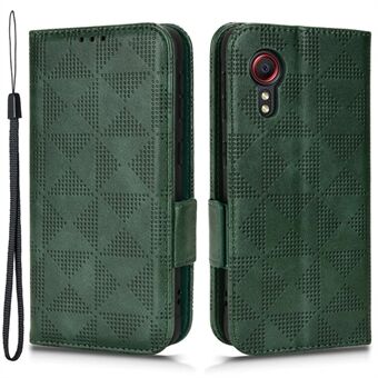 For Samsung Galaxy Xcover 5 Triangle Pattern Imprinted Phone Case Wallet Stand PU Leather Shockproof Phone Cover with Strap