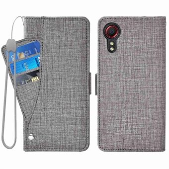 Anti-drop Phone Wallet Case For Samsung Galaxy Xcover 5, PU Leather Flip Cover Card Holder Jean Cloth Texture Phone Shell with Rotating Card Slots