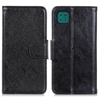 For Samsung Galaxy A22 5G (EU Version) Protective Phone Case Shockproof Flip Folio Cover Nappa Texture Split Leather Phone Shell with Stand Wallet