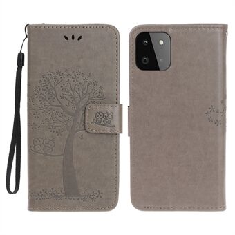 Owl Tree Pattern Imprint Leather Wallet Stand Case for Samsung Galaxy A22 5G (EU Version)