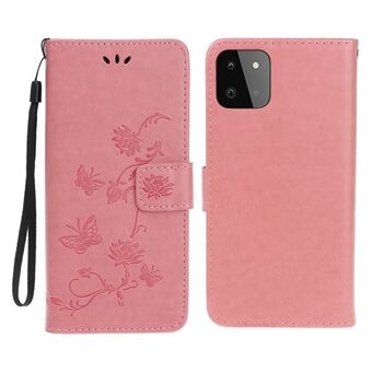 Wallet Design Stylish Butterfly Flowers Imprinting Leather Phone Cover for Samsung Galaxy A22 5G (EU Version)