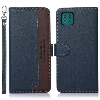 KHAZNEH Litchi Skin Leather Phone Shell Wallet Stand Design Case with RFID Blocking Anti-theft Swiping Design for Samsung Galaxy A22 5G (EU Version)