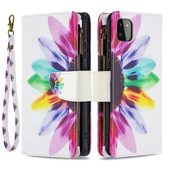 BINFEN COLOR BF03 Colorful Pattern Printing Zipper Wallet Leather Cover Phone Case for Samsung Galaxy A22 5G (EU Version)