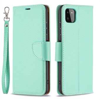 Solid Color Litchi Texture Wallet Stand Leather Cover with Strap for Samsung Galaxy A22 5G (EU Version)