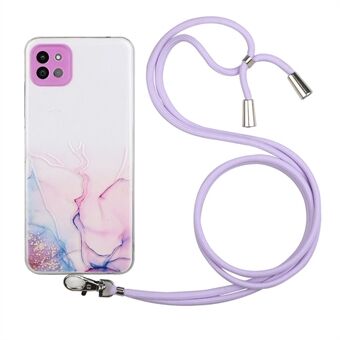 Marble Pattern Adjustable Lanyard Design Soft TPU Phone Cover Case for Samsung Galaxy A22 5G (EU Version)