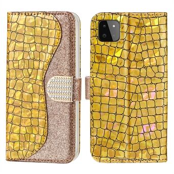 Crocodile Skin Glittery Powder Splicing Personalized Leather Wallet Stand Phone Shell Case for Samsung Galaxy A22 5G (EU Version)