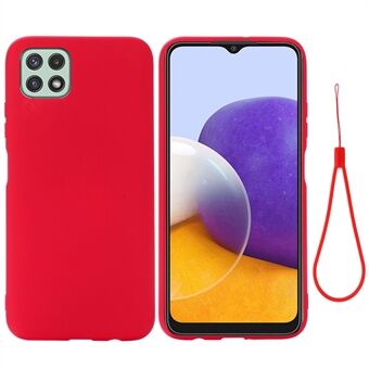 For Samsung Galaxy A22 5G (EU Version) Liquid Silicone Phone Case Shockproof Protective Cover with Handy Strap