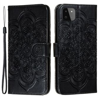 Imprint Henna Mandala Flower Pattern Stand Feature Shockproof PU Leather Case for Samsung Galaxy A22 5G (EU Version)