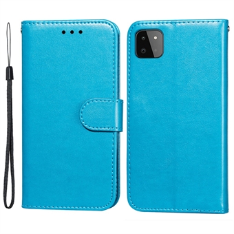 Solid Color Full Protection Leather Stand Wallet Phone Case with Strap for Samsung Galaxy A22 5G (EU Version)