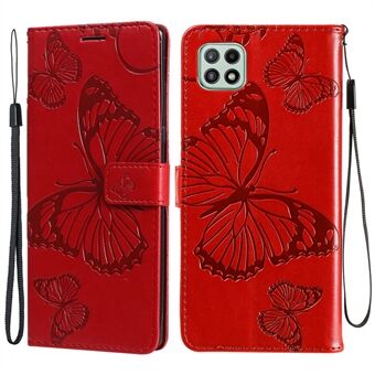 KT Imprinting Flower Series-2 Leather Wallet Stand Case with Butterflies Pattern Imprinting for Samsung Galaxy A22 5G (EU Version)