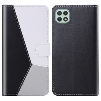 Tri-color Splicing Wallet Stand Full Protection Leather Phone Case for Samsung Galaxy A22 5G (EU Version)