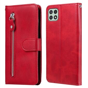Zipper Pocket Wallet PU Leather Stand Design Phone Case Shell for Samsung Galaxy A22 5G (EU Version)