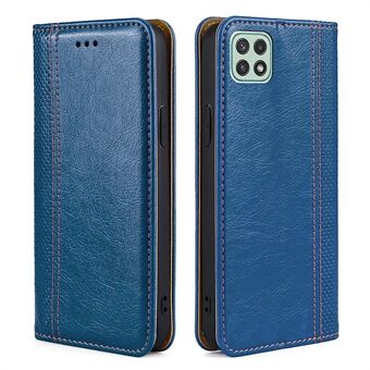 For Samsung Galaxy A22 5G (EU Version) Full Protective Auto-absorbed Textured Design Leather Card Holder Phone Case Cover