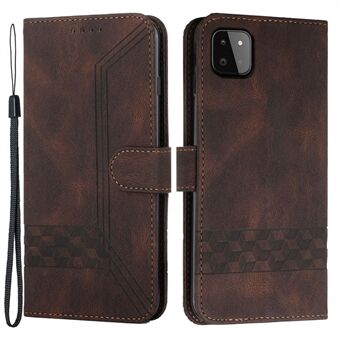 YX 0010 For Samsung Galaxy A22 5G (EU Version) Supporting Stand Wallet Feature Shockproof Rhombus and Lines Imprinting Skin-touch Feel Leather Protective Case Phone Shell