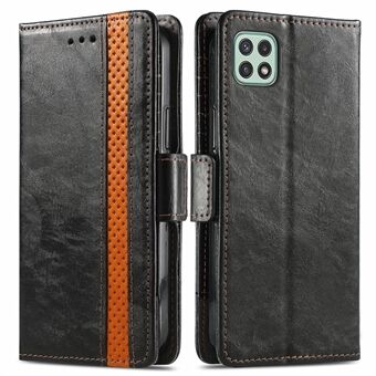 CASENEO 002 Series for Samsung Galaxy A22 5G (EU Version) Wallet Function Splicing PU Leather Case Magnetic Closure Flip Adjustable Stand Business Cover