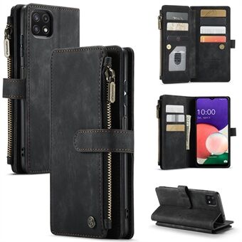 CASEME C30 Series for Samsung Galaxy A22 5G (EU Version) Supporting Stand Design Anti-collision PU Leather Phone Case Zipper Pocket Wallet Phone Cover