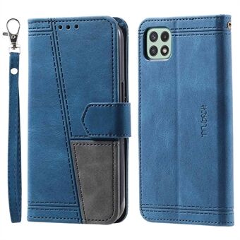 TTUDRCH 004 Splicing Mobile Phone Case Bag for Samsung Galaxy A22 5G (EU Version), RFID Blocking Function Skin-touch Feeling PU Leather Magnetic Absorption Full Protection Folio Wallet