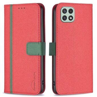 BINFEN COLOR For Samsung Galaxy A22 5G (EU Version) BF Leather Series-9 Style 13 Shockproof PU Leather Phone Flip Case Cross Texture Splicing Stand Wallet Cover