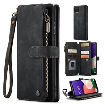 CASEME C30 Series for Samsung Galaxy A22 5G (EU Version) Zipper Pocket Wallet Case Auto Closing Magnetic Anti-scratch PU Leather Phone Cover Card Holder