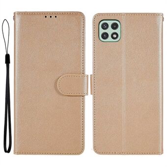 For Samsung Galaxy A22 5G (EU Version) Folio PU Leather Wallet Anti-dust Slim Cell Phone Case with Lanyard