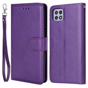 For Samsung Galaxy A22 5G (EU Version) KT Leather Series-3 Solid Color PU Leather Case Detachable 2-in-1 Phone Stand Wallet Cover with Strap