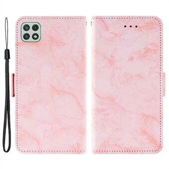 For Samsung Galaxy A22 5G (EU Version) Cellphone Case, Marble Pattern Dual Magnetic Clasp PU Leather Stand Flip Wallet Cover - Pink