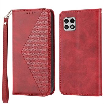 Flip Phone Wallet Case For Samsung Galaxy A22 5G (EU Version), Calf Texture PU Leather Stand Imprinted Rhombus Pattern Cell Phone Cover with Strap