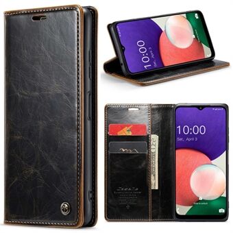 CASEME 003 Series For Samsung Galaxy A22 5G (EU Version) / F42 5G Waxy Texture Phone Wallet Stand Case PU Leather Magnetic Auto Closing Cover