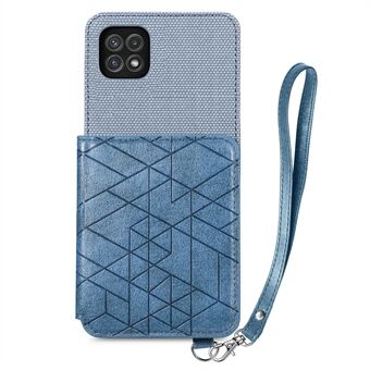 For Samsung Galaxy A22 5G (EU Version) Anti-drop Phone Case Kickstand PU Leather + TPU Geometry Imprinted Wallet Cover with Strap